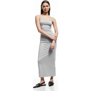 Slim Fit Ince Askılı Uzun Elbise