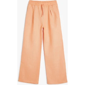 Beli Bağcıklı Bol Paça Basic Keten Pantolon