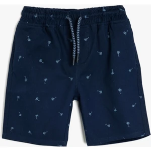 Beli Bağcıklı Baskılı Palmiye Pamuklu Bermuda Şort