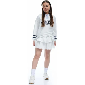 Beli Lastikli Katlı Dantel Detaylı Mini Etek