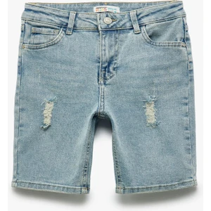 Pamuklu Cepli Yıpratılmış Detaylı Denim Şort