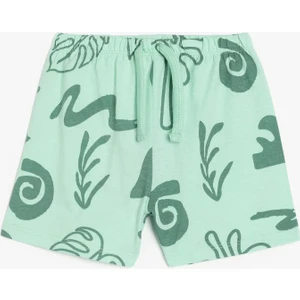 Pamuklu Beli Bağlamalı Desenli Şort