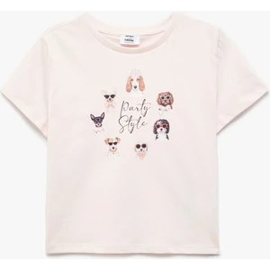 Köpek Baskılı Pamuklu Crop Tişört