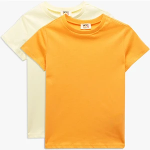 Pamuklu Kısa Kollu Bisiklet Yaka 2'li Basic Tişört Seti