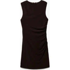 Drape Detaylı Bisiklet Yaka Kolsuz Mini Elbise