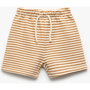 Beli Bağcıklı Pamuklu Çizgili Şort