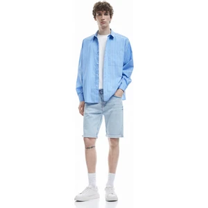 Pamuklu Bermuda Slim Fit Jean Şort
