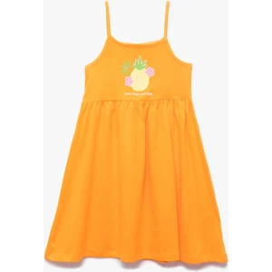 Pamuklu Ananas Baskılı Askılı Elbise