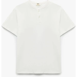 Pamuklu Kısa Kollu Bisiklet Yaka Düğmeli Basic Tişört