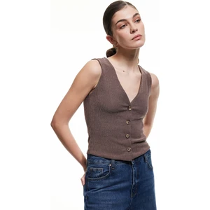 Slim Fit Kolsuz Düğmeli V Yaka Yelek