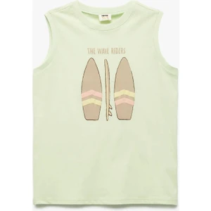 Pamuklu Bisiklet Yaka Baskılı Kolsuz Tişört