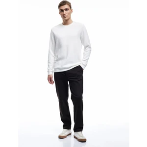 Pamuklu Uzun Kollu Dokulu Basic Bisiklet Yaka Sweatshirt