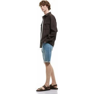 Katlamalı Paça Bermuda Slim Fit Denim Şort