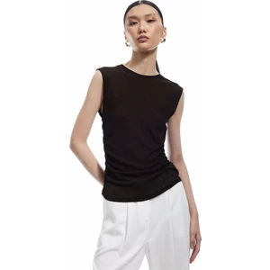 Slim Fit Drapeli Bisiklet Yaka Kolsuz Bluz