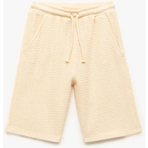 Beli Lastikli Pamuklu Jakarlı Basic Triko Şort