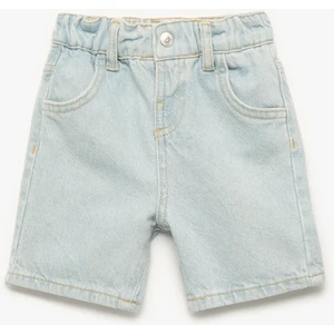 Beli Lastikli Düğmeli Cepli Pamuklu Denim Şort