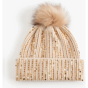 Örgü Bere Payetli Pon Pon Detaylı Katlı