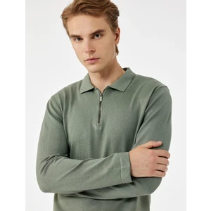 Uzun Kollu Basic Viskon Yarım Fermuarlı Triko Kazak