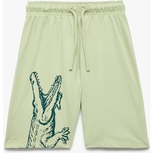 Pamuklu Timsah Baskılı Beli Bağlamalı Bermuda Şort