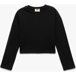 Pamuklu Bisiklet Yaka Uzun Kollu Basic Crop Tişört