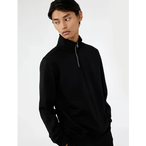 Uzun Kollu Şardonlu Basic Yarım Fermuarlı Sweatshirt