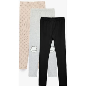 Desenli Beli Lastikli 3'lü Tayt Seti