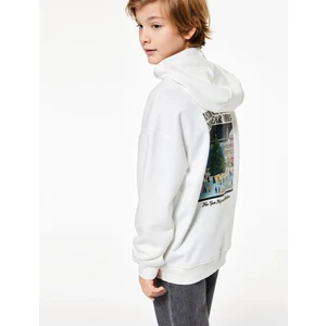 Pamuklu Uzun Kollu Baskılı Oversize Kapşonlu Sweatshirt