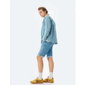 Katlamalı Paça Bermuda Slim Fit Jean Şort