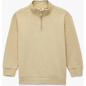 Dik Yaka Uzun Kollu Yarım Fermuarlı Pamuklu Basic Sweatshirt