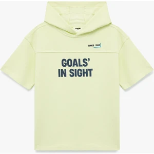 Pamuklu Kısa Kollu Baskılı Kapşonlu Oversize Sweatshirt