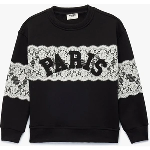 Uzun Kollu Bisiklet Yaka Işlemeli Sweatshirt