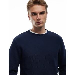 Pamuklu Uzun Kollu Dokulu Basic Bisiklet Yaka Sweatshirt