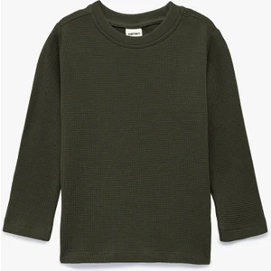 Pamuklu Uzun Kollu Bisiklet Yaka Dokulu Basic Tişört