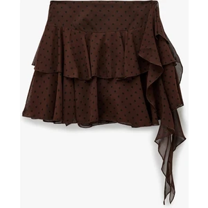 Katlı Volanlı Puantiyeli Mini Şifon Etek