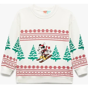 Lisanslı Mickey Mouse Baskılı Uzun Kollu Şardonlu Sweatshirt