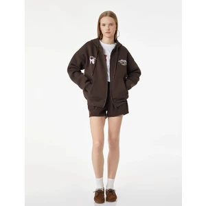 Arkası Baskılı Kapüşonlu Fermuarlı Cepli Oversize Sweatshirt