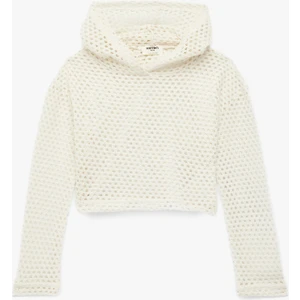 Kapşonlu Uzun Kollu Ajurlu Crop Sweatshirt