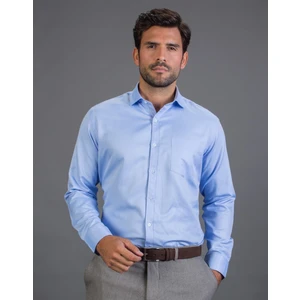 Klasik Fit Düz Mavi Erkek Gömlek