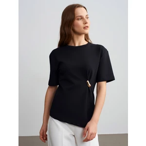 32445 Aksesuar Detaylı Basic T-Shirt-Siyah