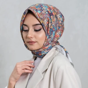 Geometrik Desen Mavi Pamuk Eşarp