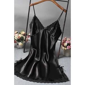 Merry See Saten Dantelli Kısa Gecelik Siyah S