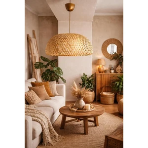 Ömür Avize Briella Bambu Rattan Modern Tasarım Oturma Odası Avize
