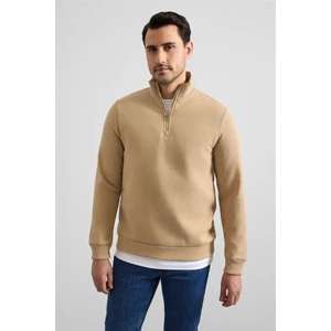 Bej Regular Düz Yarım Balıkçı Yaka Sweatshirt