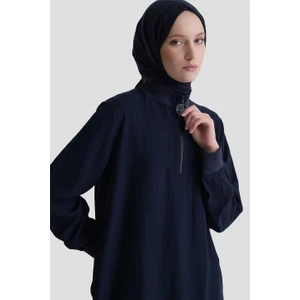 Fermuarlu Uzun Tunik Lacivert