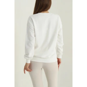Taşlı Sweat Ekru Şardonsuz Üç Ip