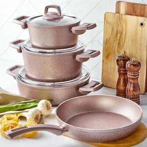 Biogranit Rose 7 Parça Tencere Seti Granit Malzemeden Yapışmaz Kaplama ile 18 cm Ebat