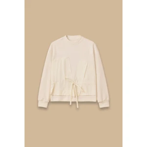 Kadın Çift Kumaşlı Bağcıklı Sweatshirt - Ekru