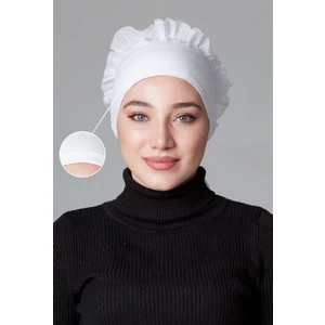 Beyaz Penye Fırfırlı Kaymayan Bone