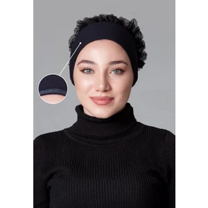 Siyah Penye Fırfırlı Kaymayan Bone