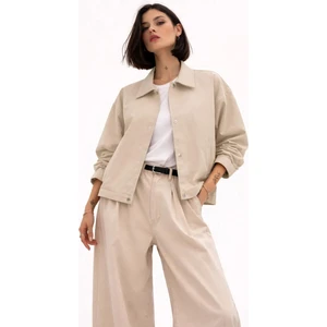 Kadın Oversize Basic Gabardin Mevsimlik Polo Yaka Ceket